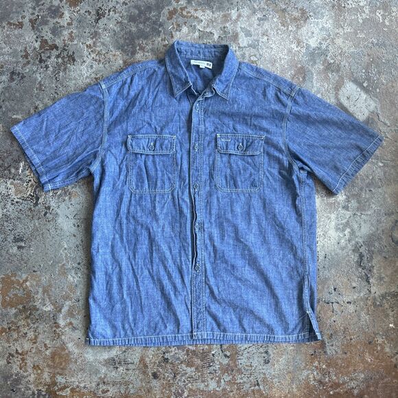 JW Anderson Uniqlo Denim Shirt L Blue Front Pockets Chambray Mechanic - Picture 1 of 5